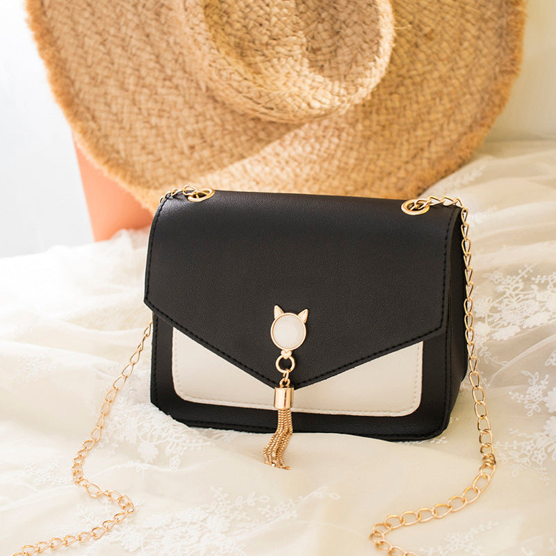 Small Messenger Bag New Sweet And Cute Cat Tassel Decoration Chain One Shoulder Small Square Bag Casual Messenger Bag